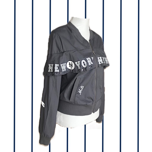 NY Mets Jacket w/ruffle & Silver glitter logos S - Picture 7 of 12